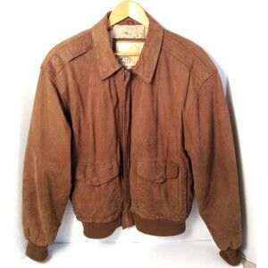 Vtg G-III Global Identity Leather Jacket Men M Brown Suede Bomber Aviator Map